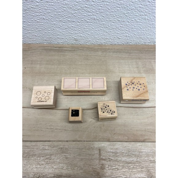 Mixed Brands Set Of 5 Wood Mounted Rubber Stamps Art - Picture 1 of 3